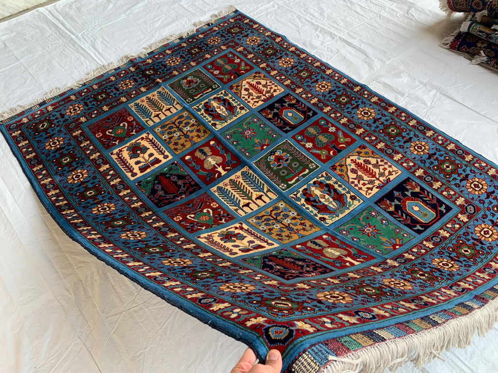 5x7 Navy Blue Hand-Knotted Ayni Rug – Afghan Tribal Multicolor Wool Carpet, Traditional Floral Design, Rug for Living Room, 6.6x4.9 ft