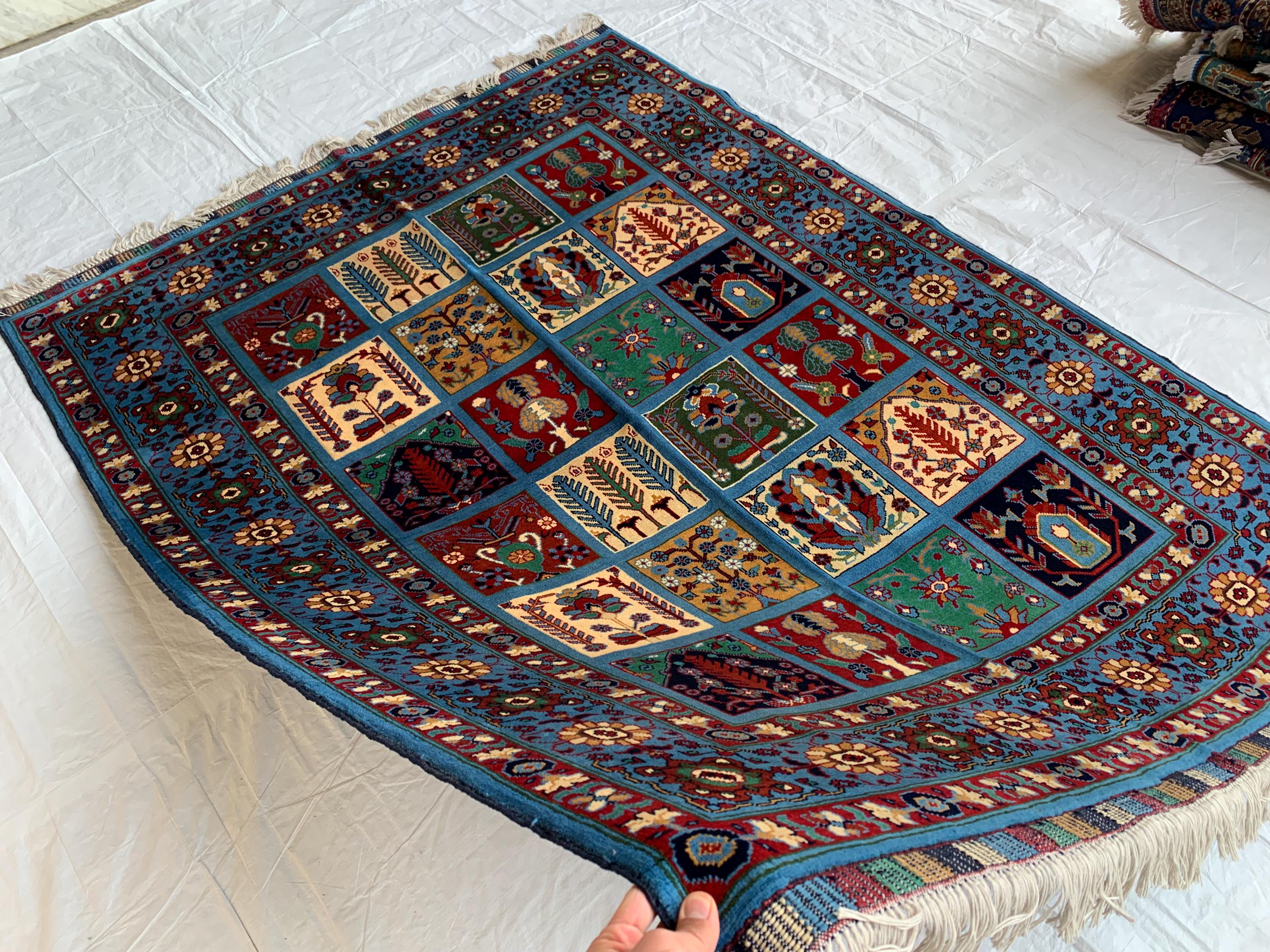 5x7 Navy Blue Hand-Knotted Ayni Rug – Afghan Tribal Multicolor Wool Carpet, Traditional Floral Design, Rug for Living Room, 6.6x4.9 ft