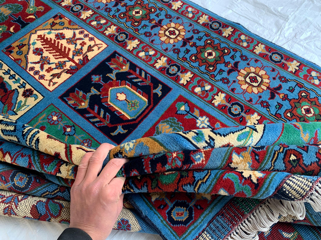 5x7 Navy Blue Hand-Knotted Ayni Rug – Afghan Tribal Multicolor Wool Carpet, Traditional Floral Design, Rug for Living Room, 6.6x4.9 ft