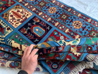 5x7 Navy Blue Hand-Knotted Ayni Rug – Afghan Tribal Multicolor Wool Carpet, Traditional Floral Design, Rug for Living Room, 6.6x4.9 ft