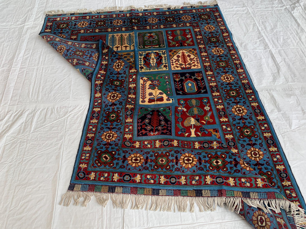 5x7 Navy Blue Hand-Knotted Ayni Rug – Afghan Tribal Multicolor Wool Carpet, Traditional Floral Design, Rug for Living Room, 6.6x4.9 ft
