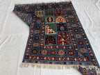 5x7 Navy Blue Hand-Knotted Ayni Rug – Afghan Tribal Multicolor Wool Carpet, Traditional Floral Design, Rug for Living Room, 6.6x4.9 ft