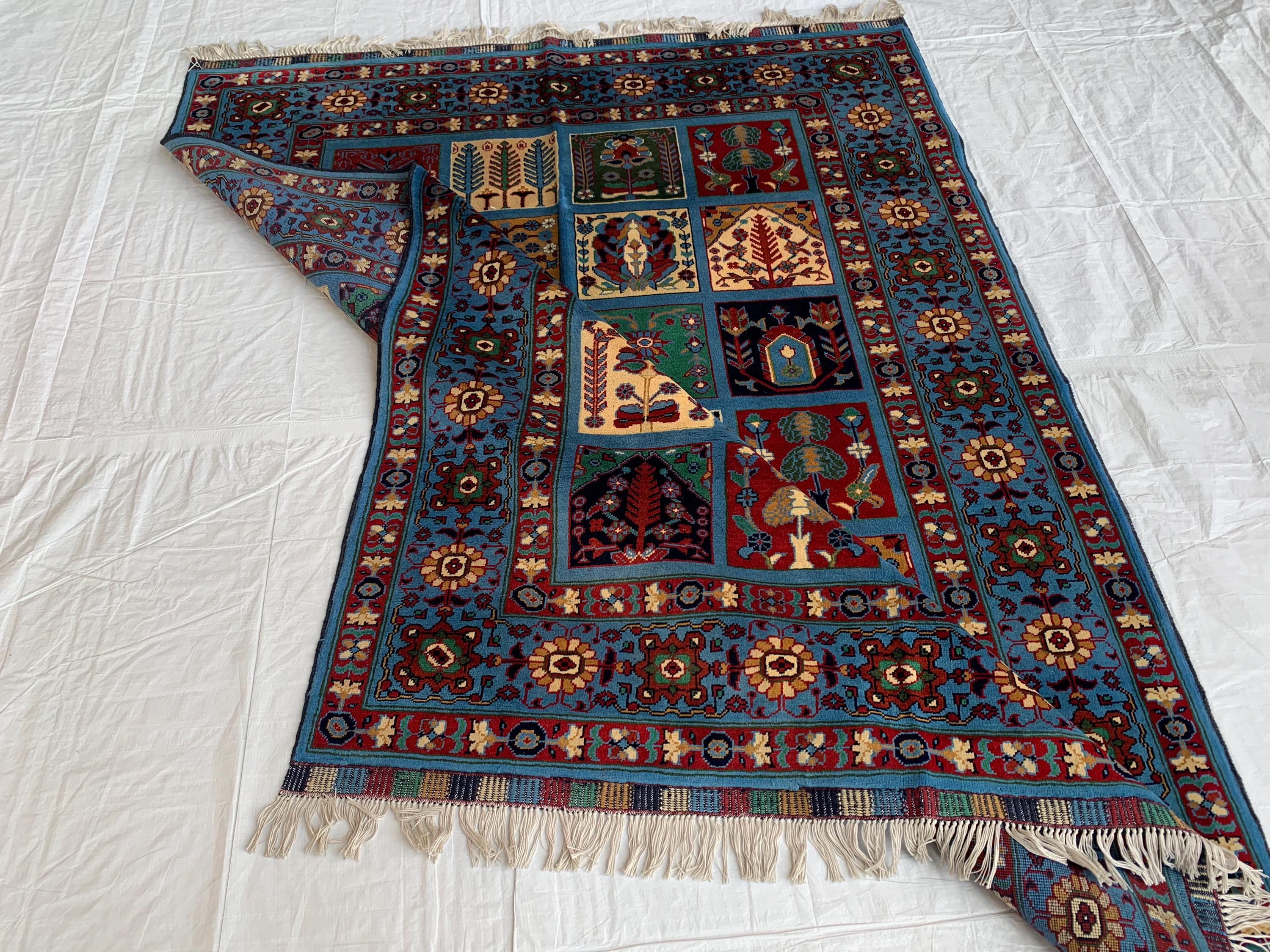 5x7 Navy Blue Hand-Knotted Ayni Rug – Afghan Tribal Multicolor Wool Carpet, Traditional Floral Design, Rug for Living Room, 6.6x4.9 ft