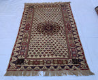 2x6 Rare Herati Rug | Hand-Knotted Wool Afghan Carpet | Vintage Tribal Rug With Floral and Geometric Pattern, Beige Oriental Rug 6.1x4.2 ft