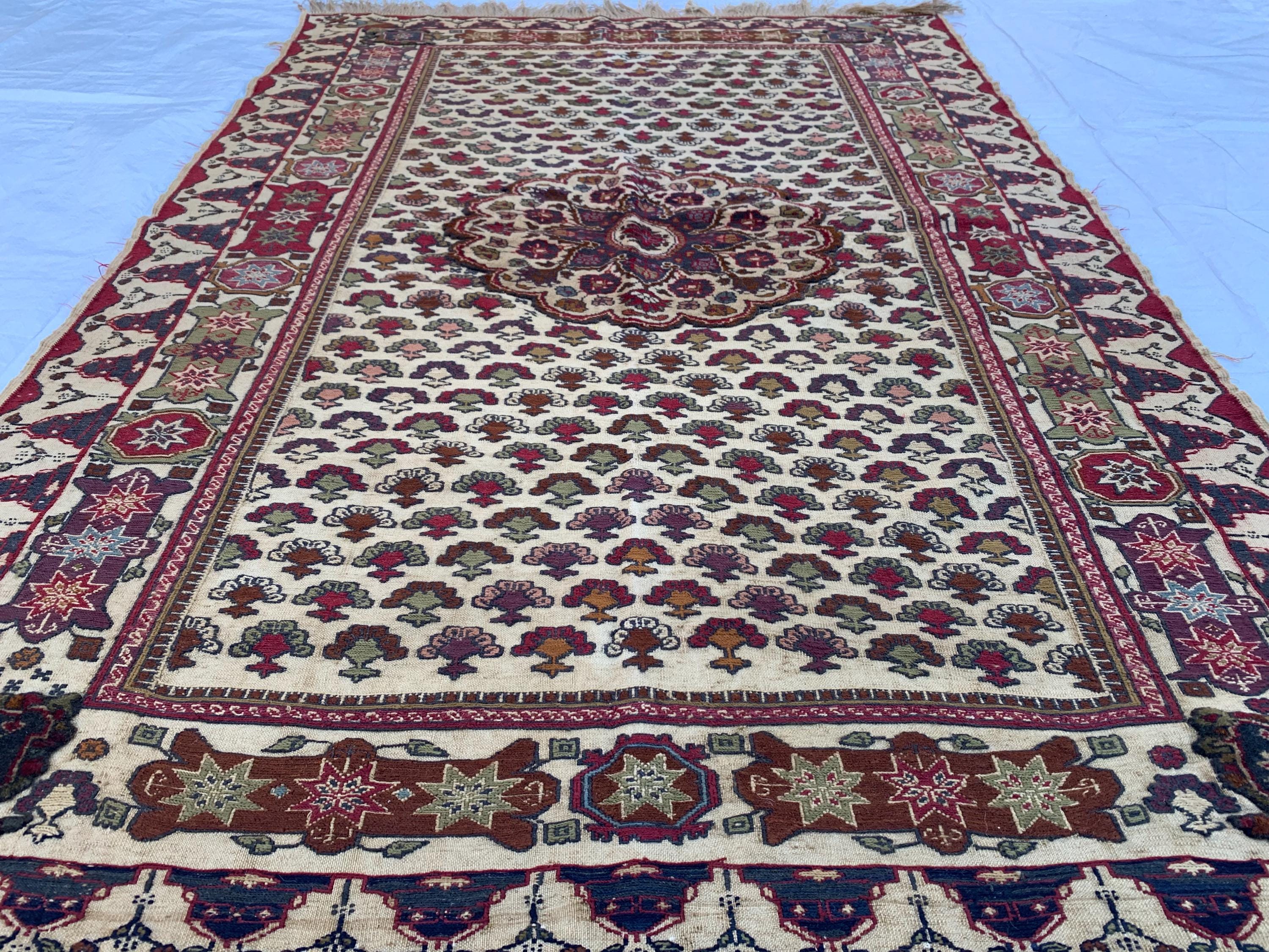 2x6 Rare Herati Rug | Hand-Knotted Wool Afghan Carpet | Vintage Tribal Rug With Floral and Geometric Pattern, Beige Oriental Rug 6.1x4.2 ft