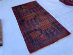 4x7 Vintage Baluchi Rug Hand-Knotted Wool Tribal Carpet | Animal Motif & Geometric Patterns Brown and Blue Afghan Nomadic Rug, 6.11x3.10 ft