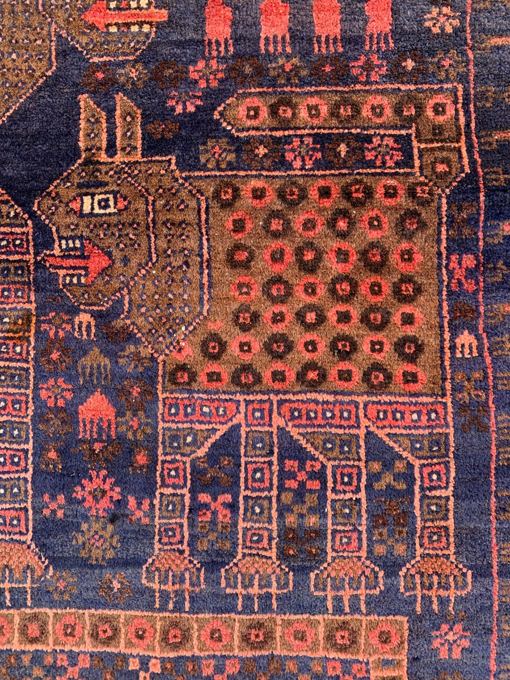4x7 Vintage Baluchi Rug Hand-Knotted Wool Tribal Carpet | Animal Motif & Geometric Patterns Brown and Blue Afghan Nomadic Rug, 6.11x3.10 ft