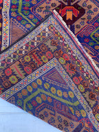 Vintage Ali Khaja Rug 6.4x3.5 ft | Hand-Knotted Wool Afghan Tribal Carpet | Red & Navy Blue Geometric Pattern | Nomadic Baluchi Motifs Rug