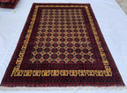 8x12ft Large Yousafi Tribal Rug – Handwoven Afghan Wool Carpet with Geometric Patterns & Rich Red, Golden Perfect for Living Room, 349x240