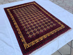8x12ft Large Yousafi Tribal Rug – Handwoven Afghan Wool Carpet with Geometric Patterns & Rich Red, Golden Perfect for Living Room, 349x240