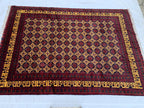 8x12ft Large Yousafi Tribal Rug – Handwoven Afghan Wool Carpet with Geometric Patterns & Rich Red, Golden Perfect for Living Room, 349x240