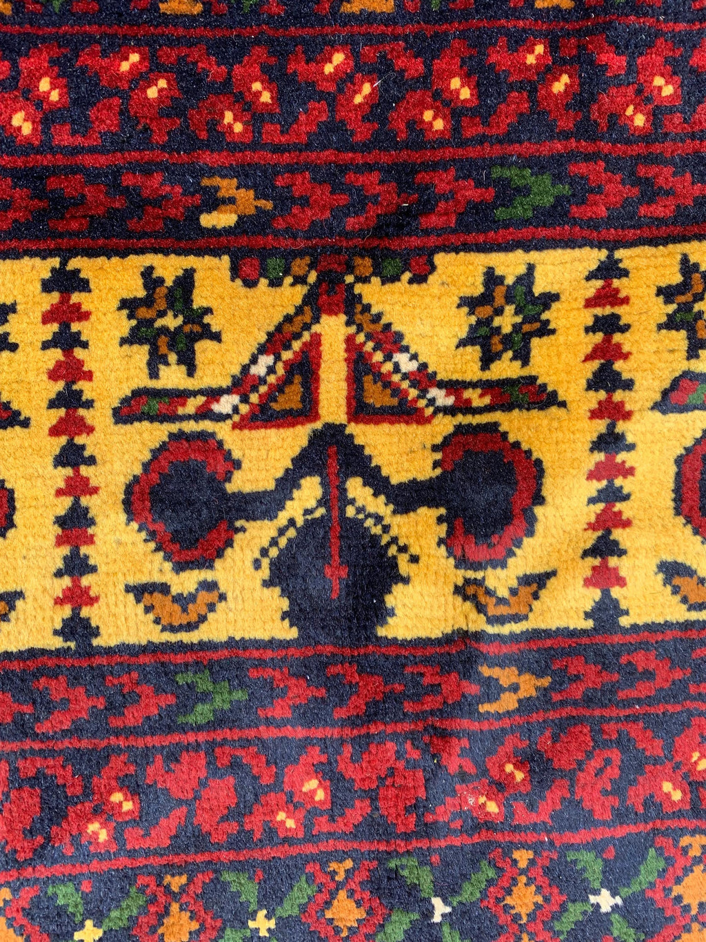 8x12ft Large Yousafi Tribal Rug – Handwoven Afghan Wool Carpet with Geometric Patterns & Rich Red, Golden Perfect for Living Room, 349x240