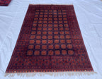 7x10ft Large Old Design Patnus Gul Rug– Turkmen Afghan Wool Carpet with Traditional Geometric Patterns in Rich Navy Blue & Deep Red 6.6x9.8