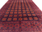7x10ft Large Old Design Patnus Gul Rug– Turkmen Afghan Wool Carpet with Traditional Geometric Patterns in Rich Navy Blue & Deep Red 6.6x9.8