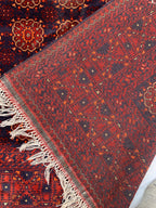 7x10ft Large Old Design Patnus Gul Rug– Turkmen Afghan Wool Carpet with Traditional Geometric Patterns in Rich Navy Blue & Deep Red 6.6x9.8