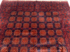 7x10ft Large Old Design Patnus Gul Rug– Turkmen Afghan Wool Carpet with Traditional Geometric Patterns in Rich Navy Blue & Deep Red 6.6x9.8