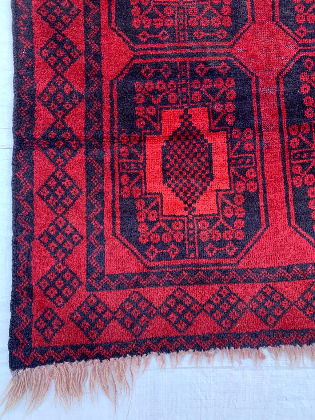 4x7 Vintage Elephant Footprint Rug – Handmade Afghan Wool Carpet with Traditional Tribal Patterns in Rich Navy Blue & Red 3.5x6.7 ft,