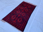 4x7 Vintage Elephant Footprint Rug – Handmade Afghan Wool Carpet with Traditional Tribal Patterns in Rich Navy Blue & Red 3.5x6.7 ft,