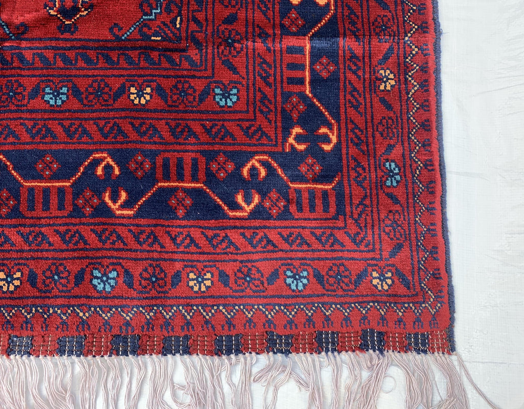 7x10 Sitara Naksha Rug – Handmade Afghan Wool Carpet with Traditional Geometric Patterns in Rich Red & Blue – Living Room Rug 6.6x9.8 ft