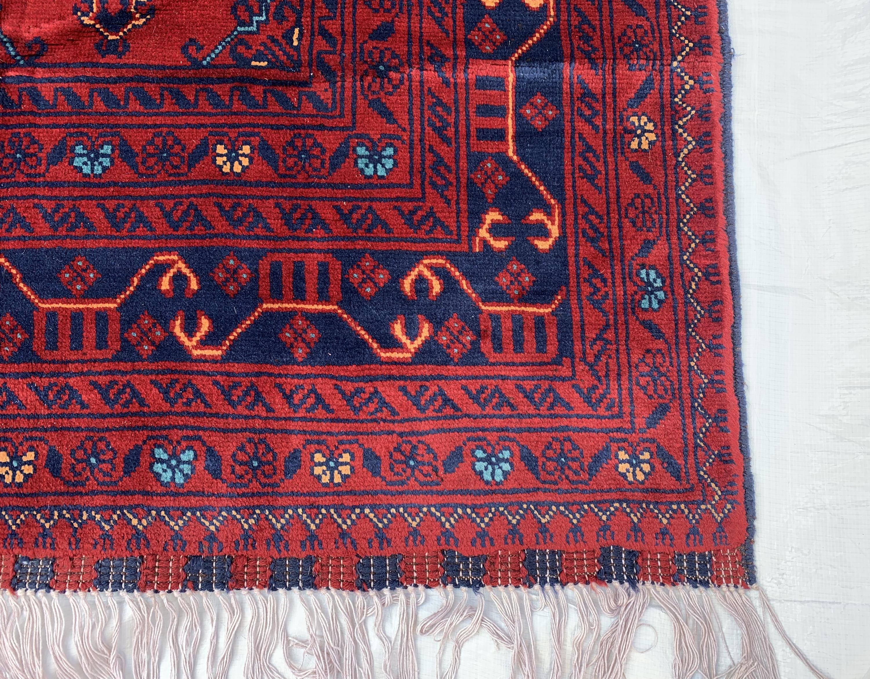 7x10 Sitara Naksha Rug – Handmade Afghan Wool Carpet with Traditional Geometric Patterns in Rich Red & Blue – Living Room Rug 6.6x9.8 ft