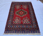 4x6 Vintage Herati Rug – Handmade Wool Carpet with Intricate Floral Patterns in Red, Green, and Blue – Living Room Rug, Hallway Rug 4.3x6.4