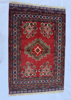 4x6 Vintage Herati Rug – Handmade Wool Carpet with Intricate Floral Patterns in Red, Green, and Blue – Living Room Rug, Hallway Rug 4.3x6.4