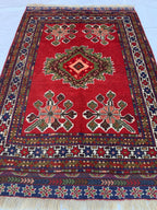 4x6 Vintage Herati Rug – Handmade Wool Carpet with Intricate Floral Patterns in Red, Green, and Blue – Living Room Rug, Hallway Rug 4.3x6.4