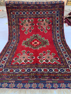 4x6 Vintage Herati Rug – Handmade Wool Carpet with Intricate Floral Patterns in Red, Green, and Blue – Living Room Rug, Hallway Rug 4.3x6.4