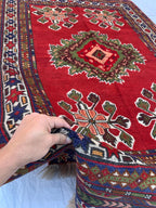 4x6 Vintage Herati Rug – Handmade Wool Carpet with Intricate Floral Patterns in Red, Green, and Blue – Living Room Rug, Hallway Rug 4.3x6.4