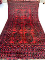 43-Year-Old Afghan Elephant Foot Rug 3.5x5.11 ft | Hand-Knotted Wool Tribal Carpet | Red & Black Vintage Baluch Rug, Collectible Rug 102x178