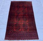 43-Year-Old Afghan Elephant Foot Rug 3.5x5.11 ft | Hand-Knotted Wool Tribal Carpet | Red & Black Vintage Baluch Rug, Collectible Rug 102x178