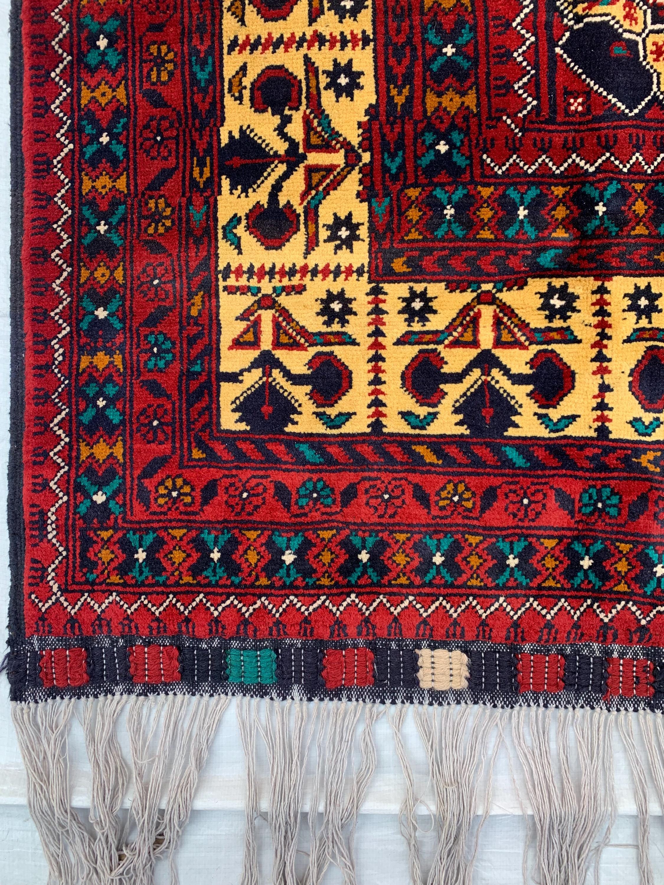 6x10 Large Yousafi Tribal Rug–Turkmen Handwoven Afghan Wool Carpet with Geometric Patterns & Rich Red, Gold Perfect for Living Room, Bedroom