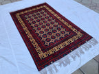 6x10 Large Yousafi Tribal Rug–Turkmen Handwoven Afghan Wool Carpet with Geometric Patterns & Rich Red, Gold Perfect for Living Room, Bedroom