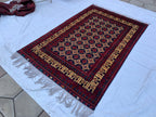 6x10 Large Yousafi Tribal Rug–Turkmen Handwoven Afghan Wool Carpet with Geometric Patterns & Rich Red, Gold Perfect for Living Room, Bedroom