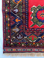 5x7 Vintage Herati Rug – Handmade Afghan Wool Carpet with Intricate Floral Patterns in Red, Green, and Navy Blue – Bedroom Rug 4.3x6.4 ft