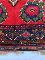 5x7 Vintage Herati Rug – Handmade Afghan Wool Carpet with Intricate Floral Patterns in Red, Green, and Navy Blue – Bedroom Rug 4.3x6.4 ft