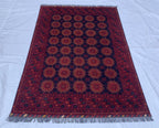 5x8 Patnus Gul Rug – Handmade Afghan Wool Carpet with Traditional Geometric Patterns in Red & Black – Living Room Rug, Bedroom Rug 165x238