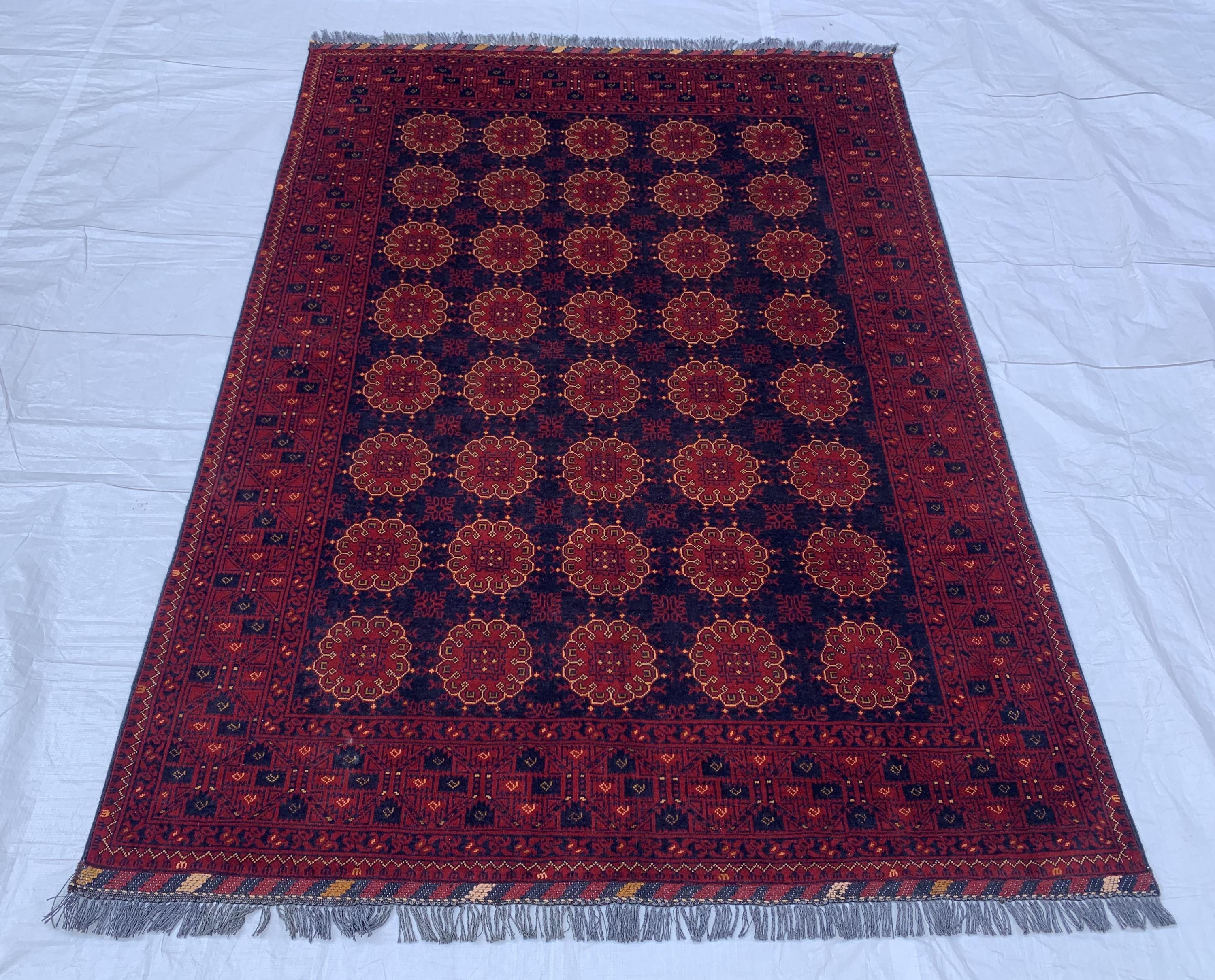 5x8 Patnus Gul Rug – Handmade Afghan Wool Carpet with Traditional Geometric Patterns in Red & Black – Living Room Rug, Bedroom Rug 165x238