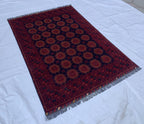5x8 Patnus Gul Rug – Handmade Afghan Wool Carpet with Traditional Geometric Patterns in Red & Black – Living Room Rug, Bedroom Rug 165x238