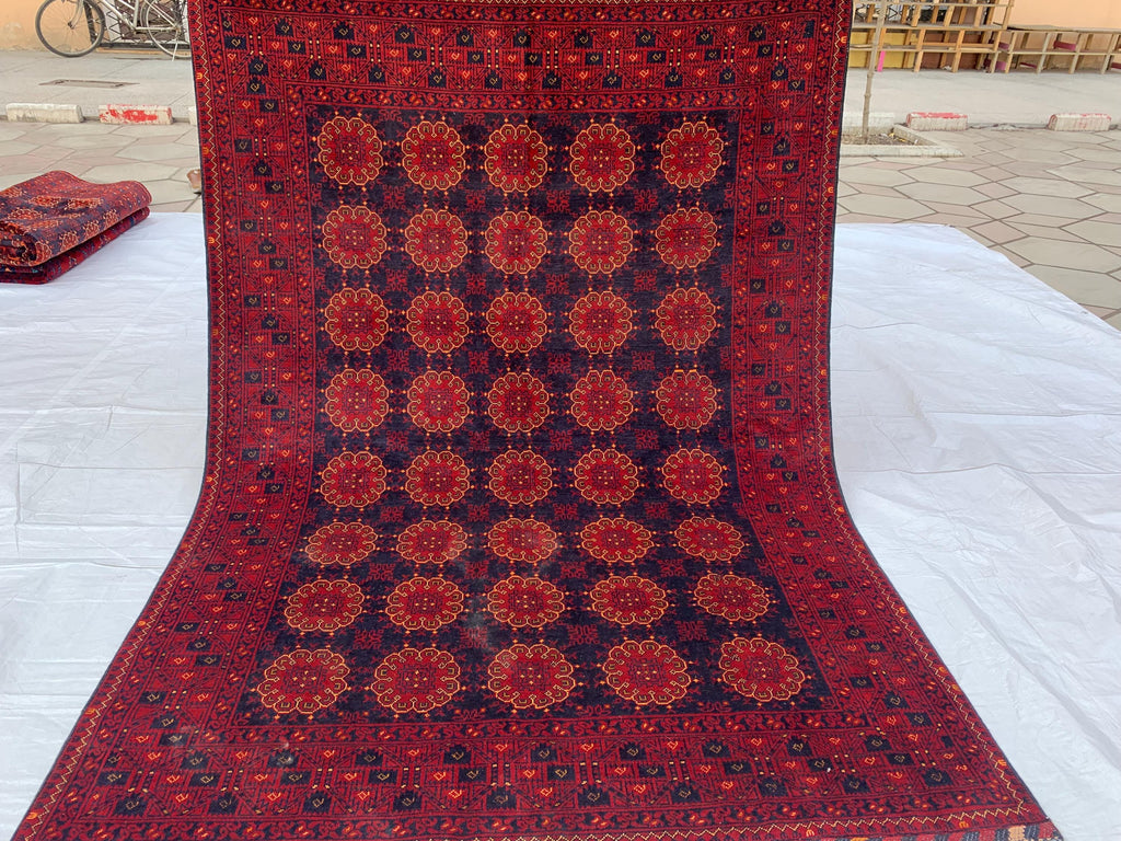 5x8 Patnus Gul Rug – Handmade Afghan Wool Carpet with Traditional Geometric Patterns in Red & Black – Living Room Rug, Bedroom Rug 165x238