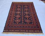 5x7 Vintage Surma Kilim – Handmade Afghan Flatweave Rug with Bold Geometric Patterns in Brown & Black – Living Room Rug, Rustic 4.7x6.7 ft