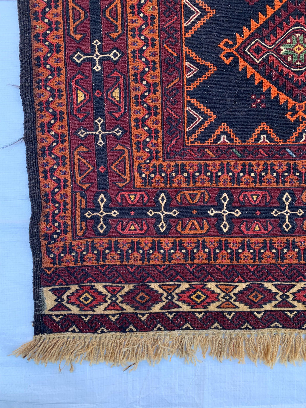 5x7 Vintage Surma Kilim – Handmade Afghan Flatweave Rug with Bold Geometric Patterns in Brown & Black – Living Room Rug, Rustic 4.7x6.7 ft