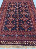 5x7 Vintage Surma Kilim – Handmade Afghan Flatweave Rug with Bold Geometric Patterns in Brown & Black – Living Room Rug, Rustic 4.7x6.7 ft