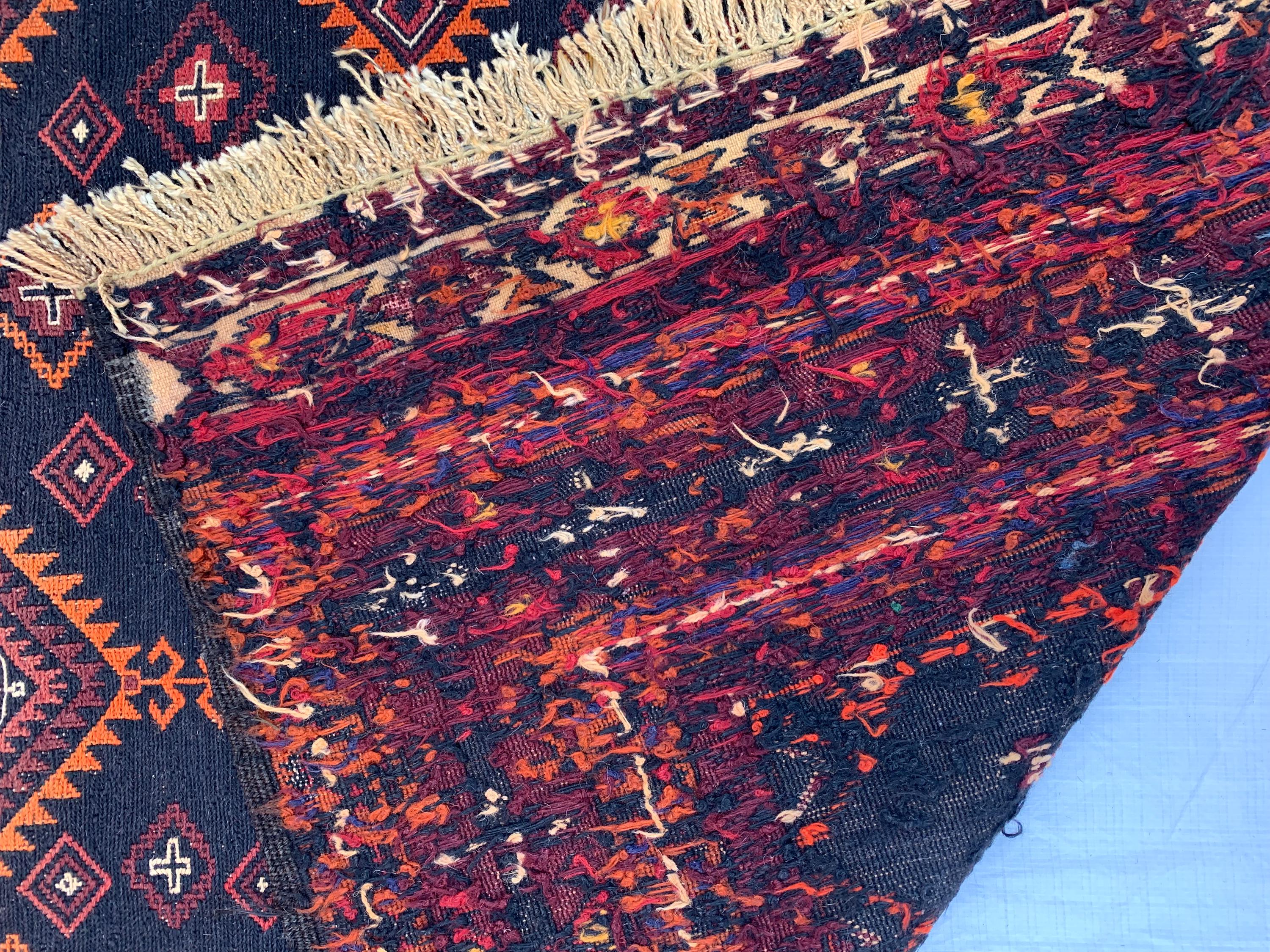 5x7 Vintage Surma Kilim – Handmade Afghan Flatweave Rug with Bold Geometric Patterns in Brown & Black – Living Room Rug, Rustic 4.7x6.7 ft