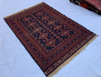 5x7 Vintage Surma Kilim – Handmade Afghan Flatweave Rug with Bold Geometric Patterns in Brown & Black – Living Room Rug, Rustic 4.7x6.7 ft