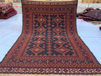 5x7 Vintage Surma Kilim – Handmade Afghan Flatweave Rug with Bold Geometric Patterns in Brown & Black – Living Room Rug, Rustic 4.7x6.7 ft