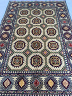 5x3 Handmade Ahal Gul Rug–Authentic Turkmen Tribal Carpet, Beige Wool Rug, Boho Home Decor, Unique Floor Covering 4.6x3.1 ft Bedroom Rug