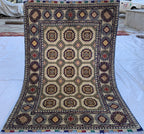 5x3 Handmade Ahal Gul Rug–Authentic Turkmen Tribal Carpet, Beige Wool Rug, Boho Home Decor, Unique Floor Covering 4.6x3.1 ft Bedroom Rug
