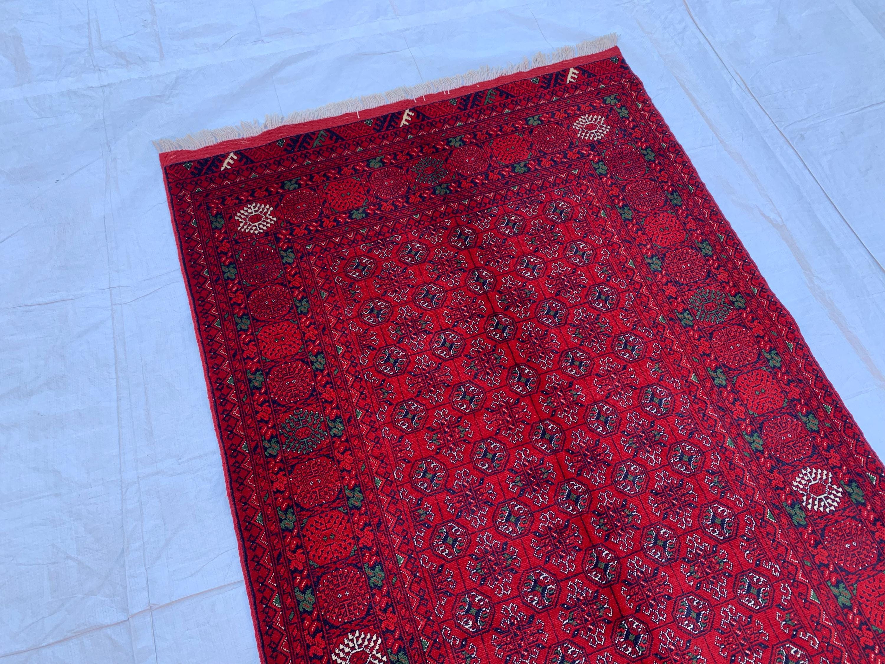 3x6 Mawrai Gul Rug, Red & Green Persian Area Rug, Traditional, Boho, Living Room, Bedroom, Afghan Carpet, Custom Home Decor 6.3x3.4 ft