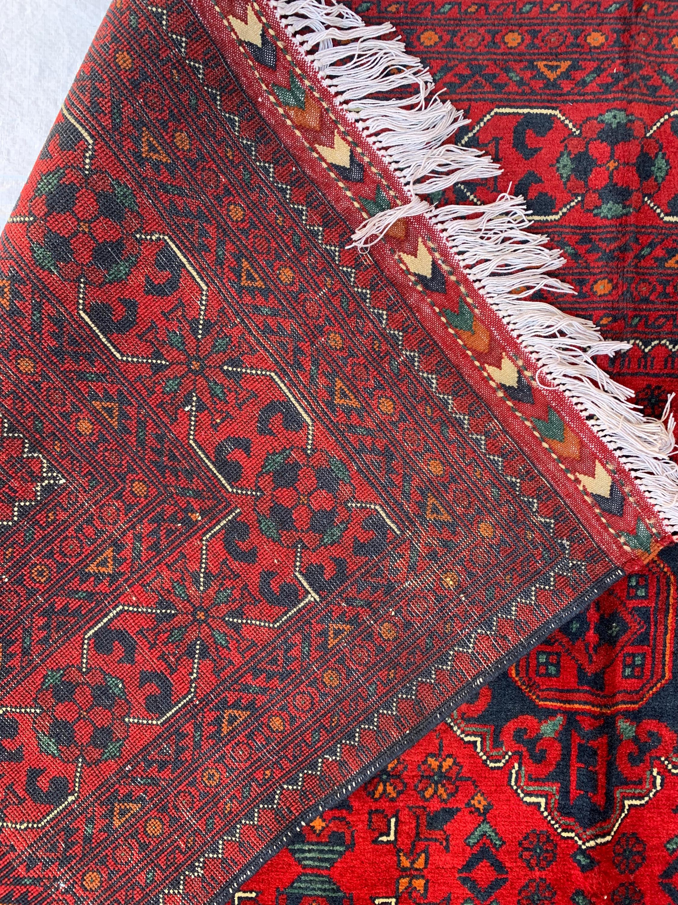 6x10 Handmade Khal Mohammadi Rug– Persian Tribal Carpet, Afghan Wool Rug, Traditional Red and Black Design, Boho Chic Floor Decor 9.8x6.5 ft